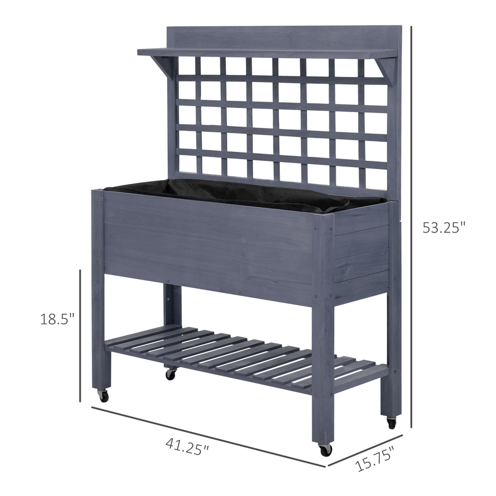 Outsunny 41' Raised Garden Bed with Trellis on Wheels, Wooden Elevated Planter Box with Legs and Bed Liner, for Flowers, Herbs & Vegetables, Gray Media 5