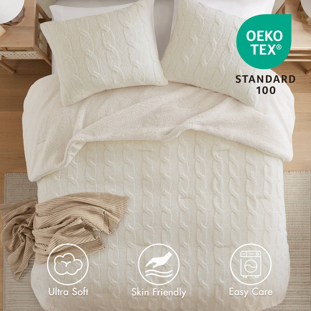 3 Pieces King/Cal King Cable Knit Chenille Comforter Set,Ivory Media 10
