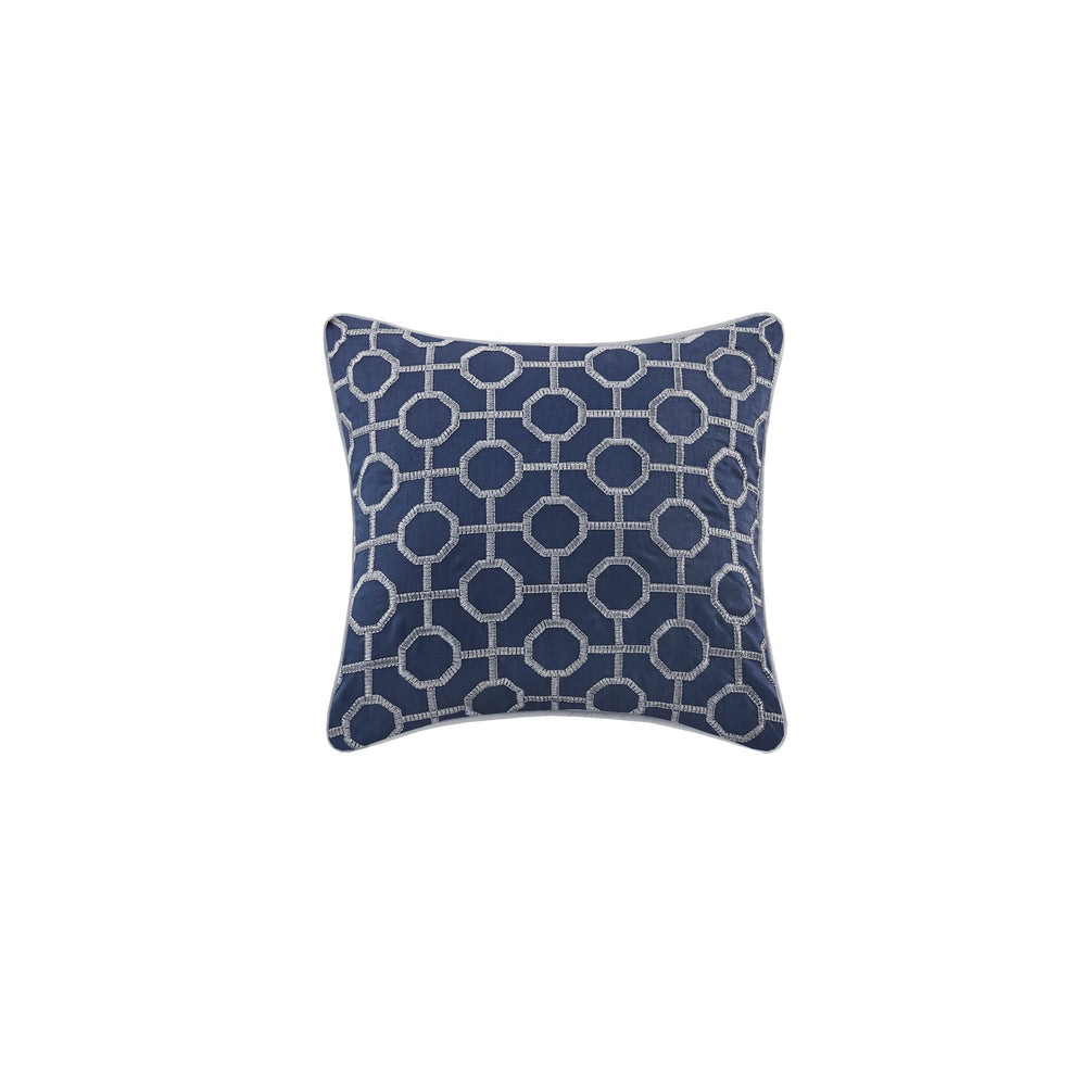 4 Piece Jacquard Quilt Set with Throw Pillow Navy Full/Queen Media 5
