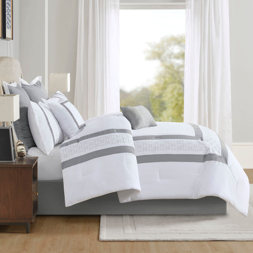 8 Piece Embroidered Comforter Set White King Media 4