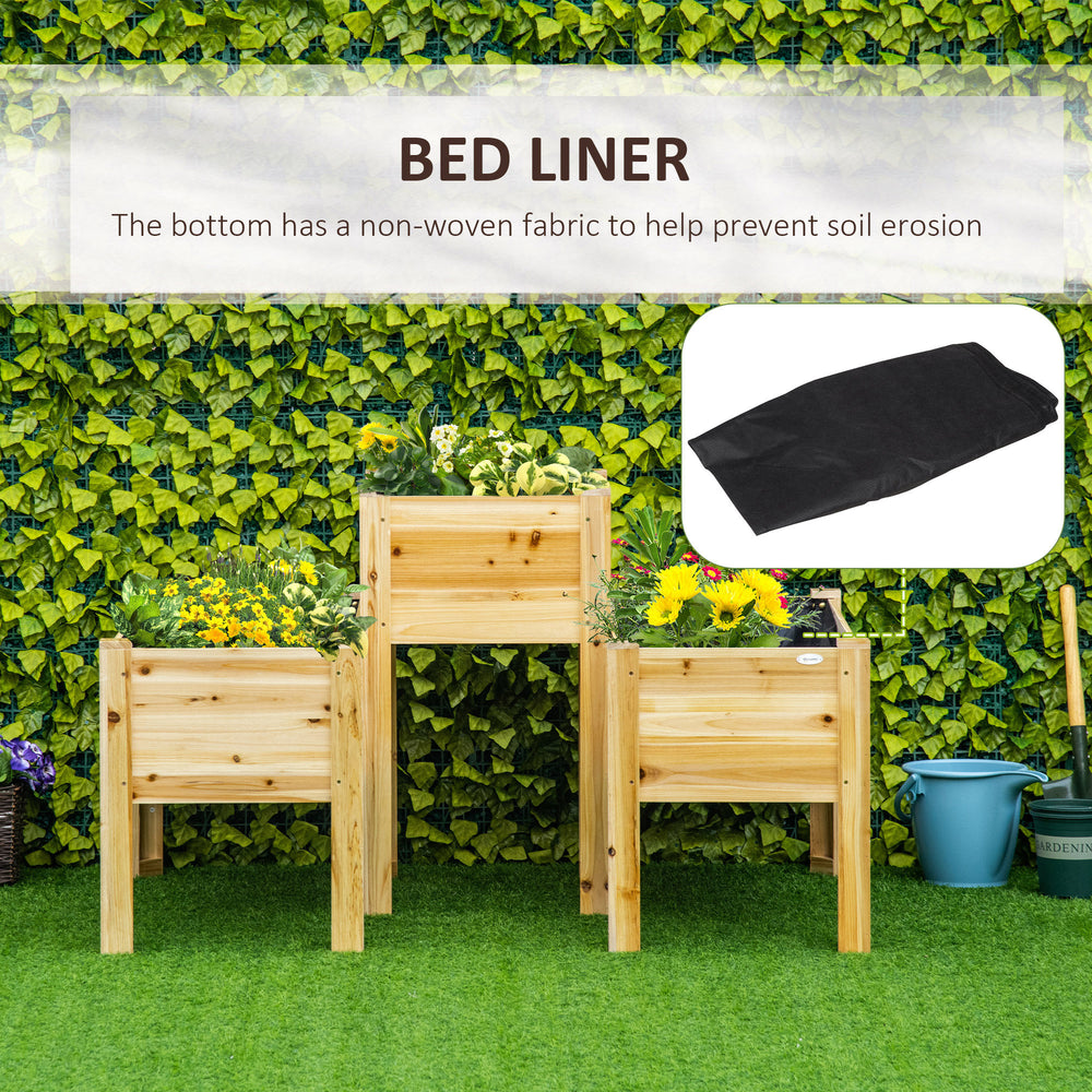 Outsunny Raised Garden Bed Set of 3, Wooden Elevated Planter Box with Legs and Bed Liner, for Backyard and Patio to Grow Vegetables, Herbs, and Flowers, Natural Media 3