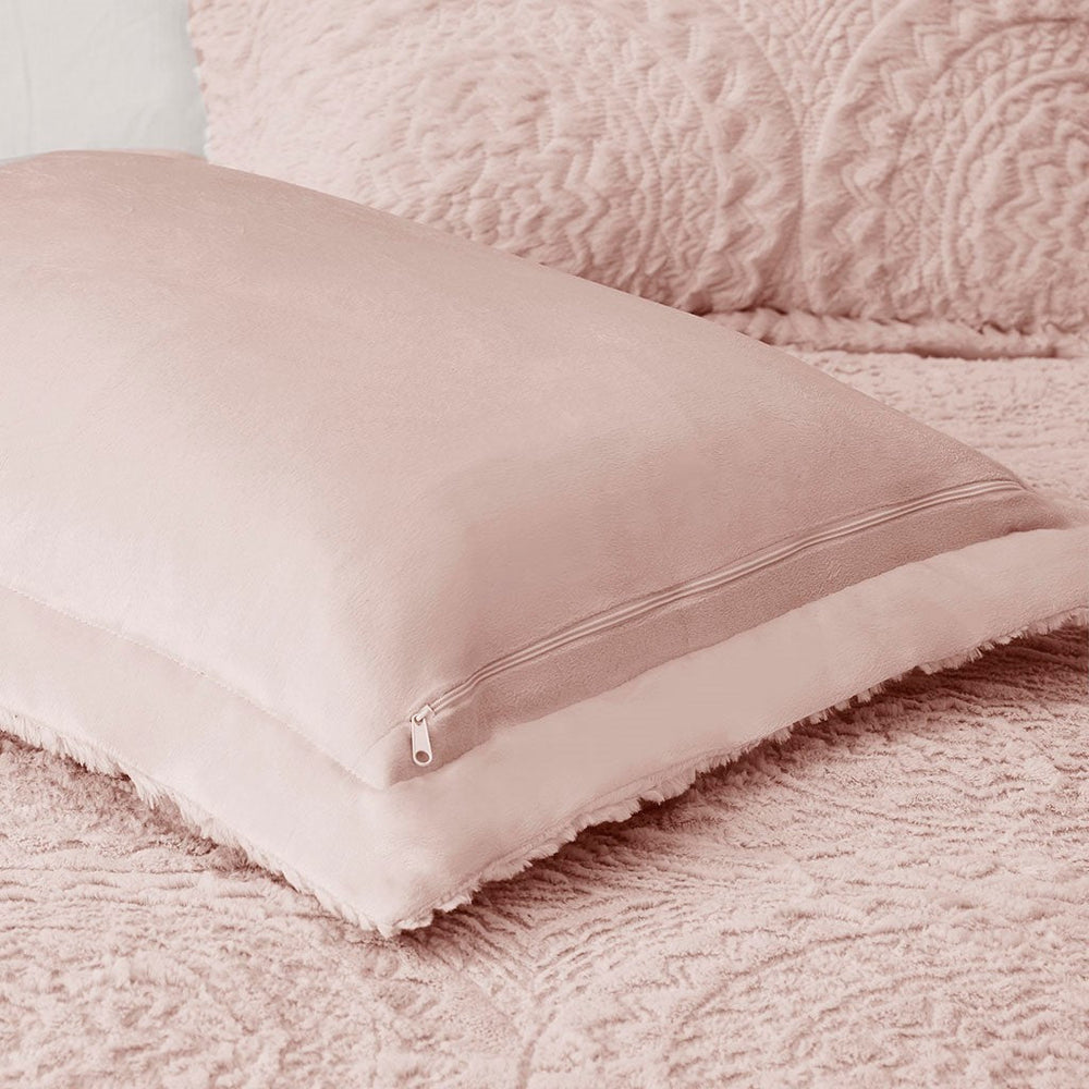 Twin Embroidered Medallion Faux Fur Ultra Plush Comforter Mini Set Media 10