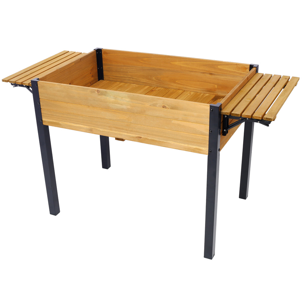 Raised Garden Bed, Metal Leg Wood Planter Boxes with Folding Storage Shelf,Elevated Planter Box for Growing Fresh Herbs, Vegetables, Flowers Great for Outdoor Patio, Deck, Balcony Media 1