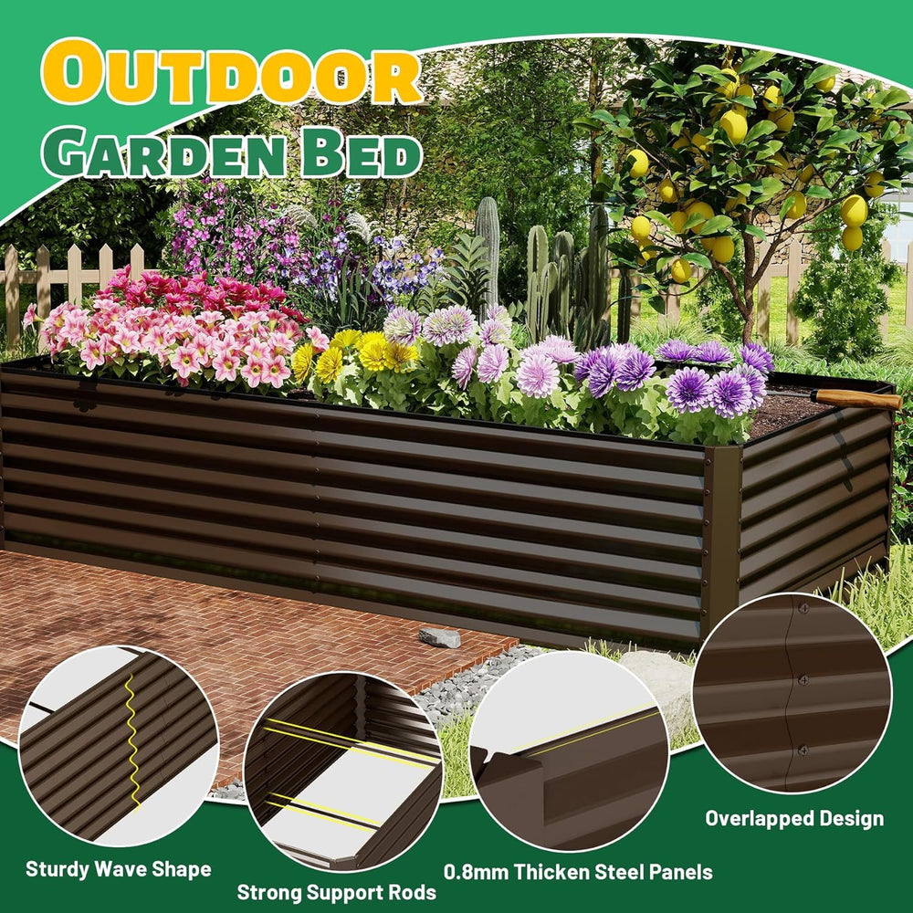 8×4×2 ft Galvanized Raised Garden Bed, Outdoor Planter Garden Boxes Large Metal Planter Box for Gardening Vegetables Fruits Flowers, Brown Media 5