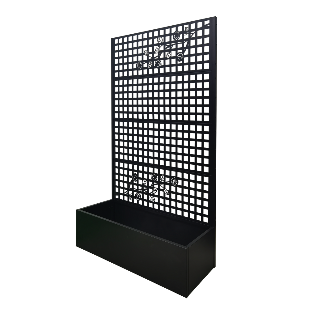 Metal Planter Box with Trellis 70.9in H x 43.3in W x 15.8in D - Outdoor Raised Garden Bed with Privacy Screen Lattice Panels for Patio Decoration for Backyard Patio Balcony, Rose Black Media 10