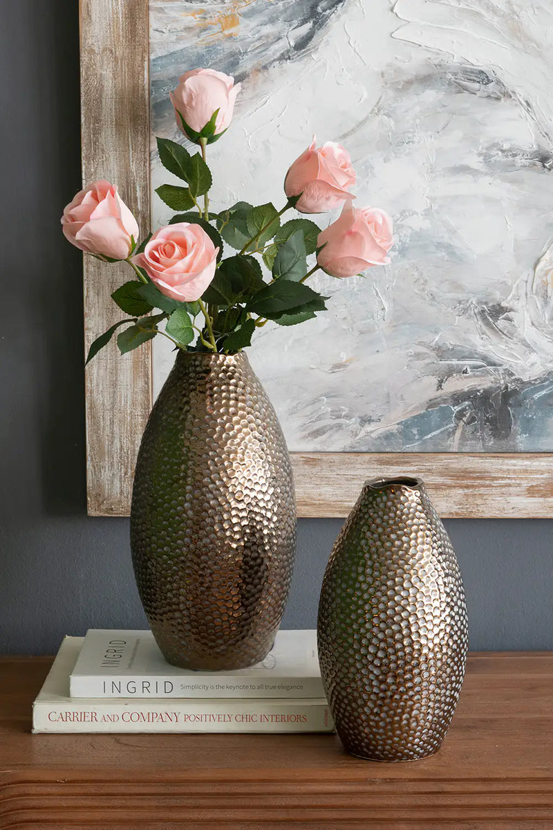 Decorative Ceramic Vase with Textured Bronze Finish