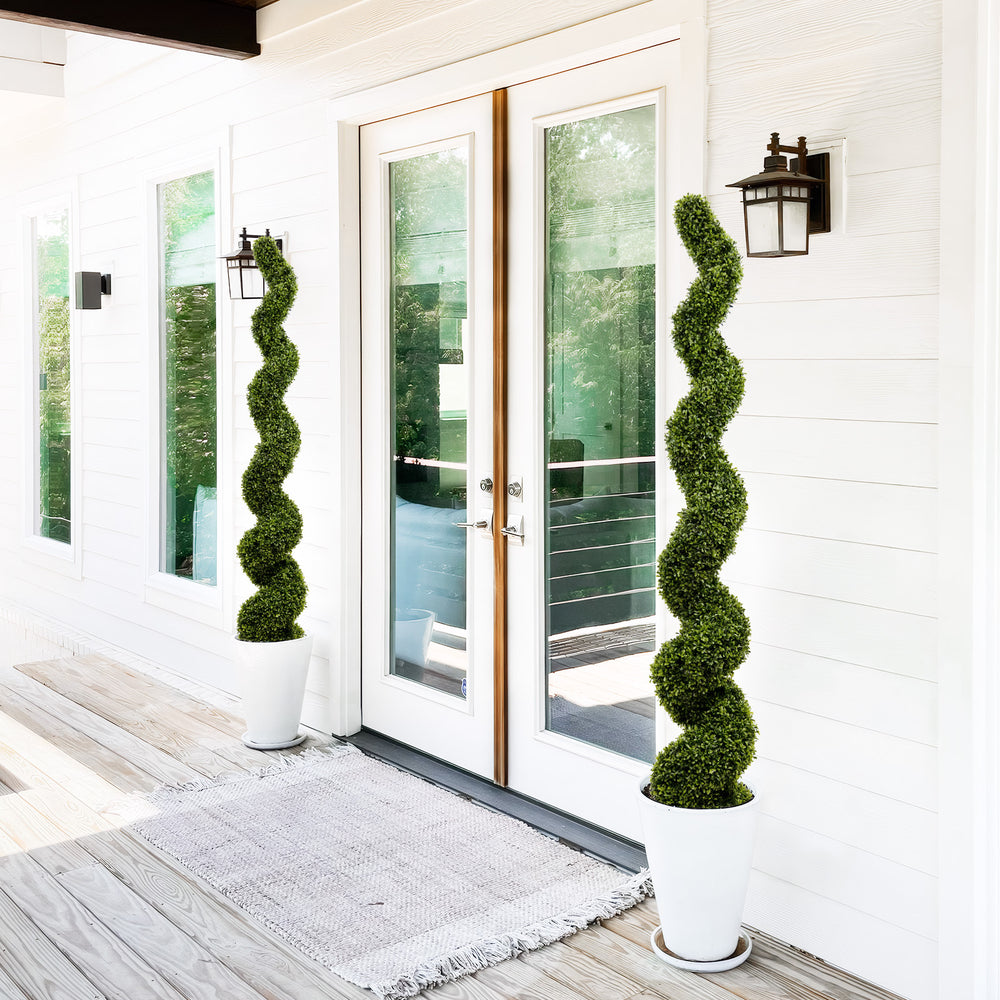 Artificial Outdoor UV Resistant Plastic Boxwood Topiary Spiral Tree 180cm Set of 2 Media 9