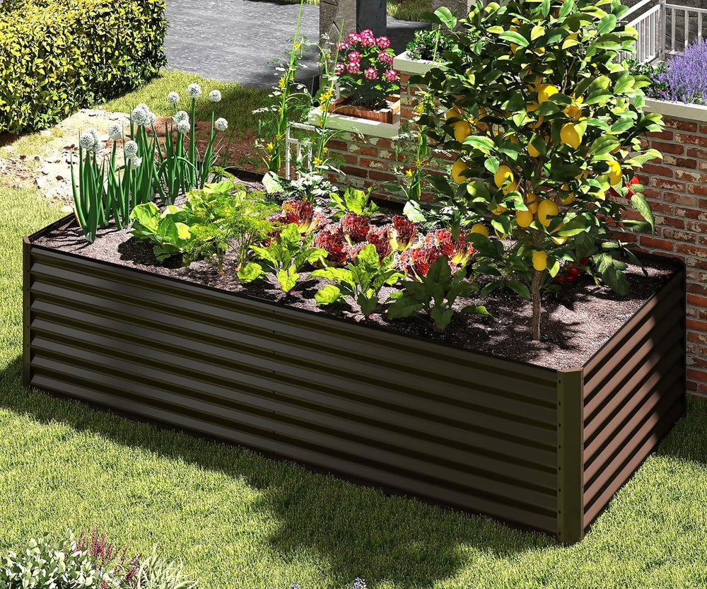 6x3x2ft Galvanized Raised Garden Bed, Outdoor Planter Garden Boxes Large Metal Planter Box for Gardening Vegetables Fruits Flowers, Brown Media 2