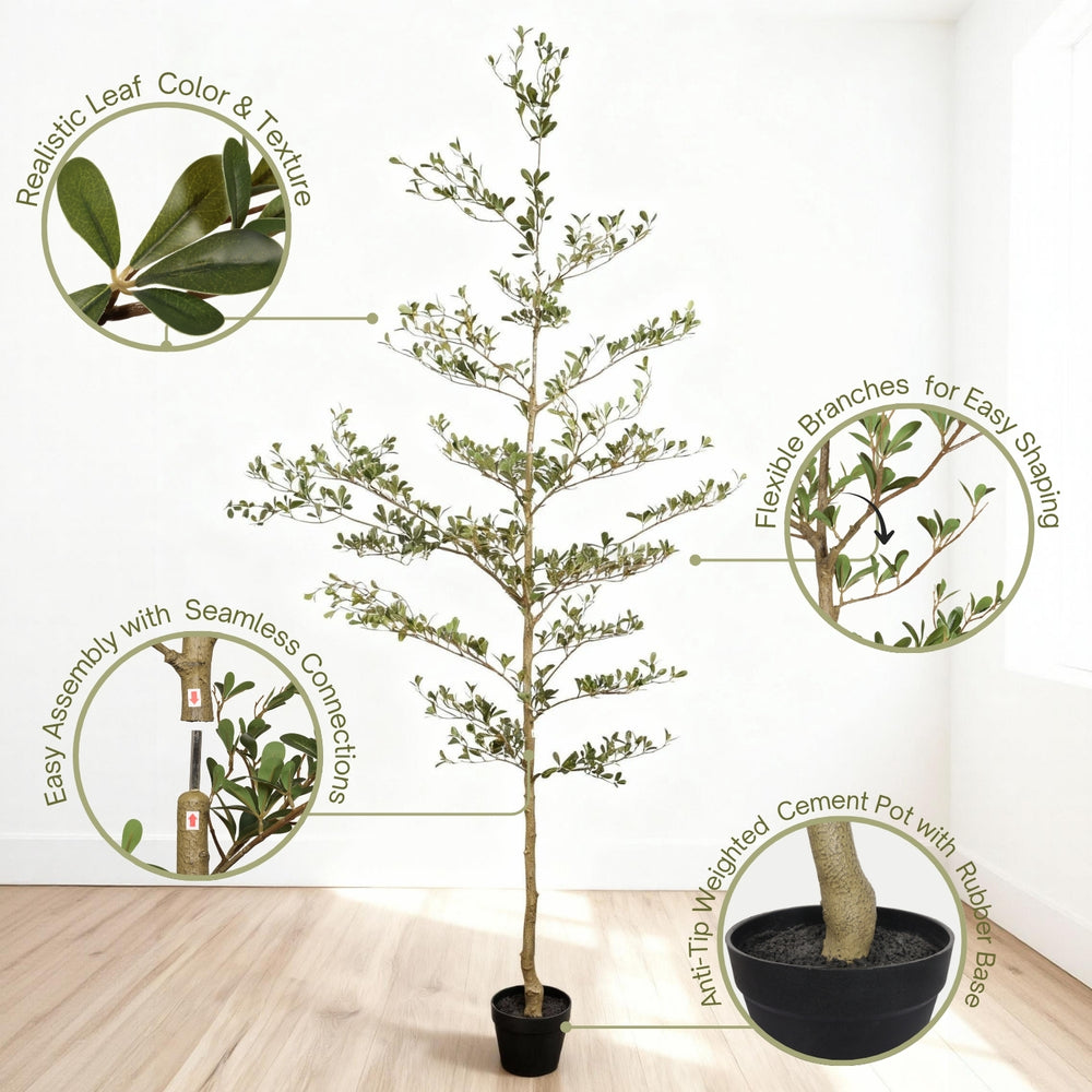 7FT Artificial Black Olive Tree with Black Plastic Pot, Realistic Tall Fake Plant for Indoor Home Living Room Corner Decoration, 1pc/set Media 5