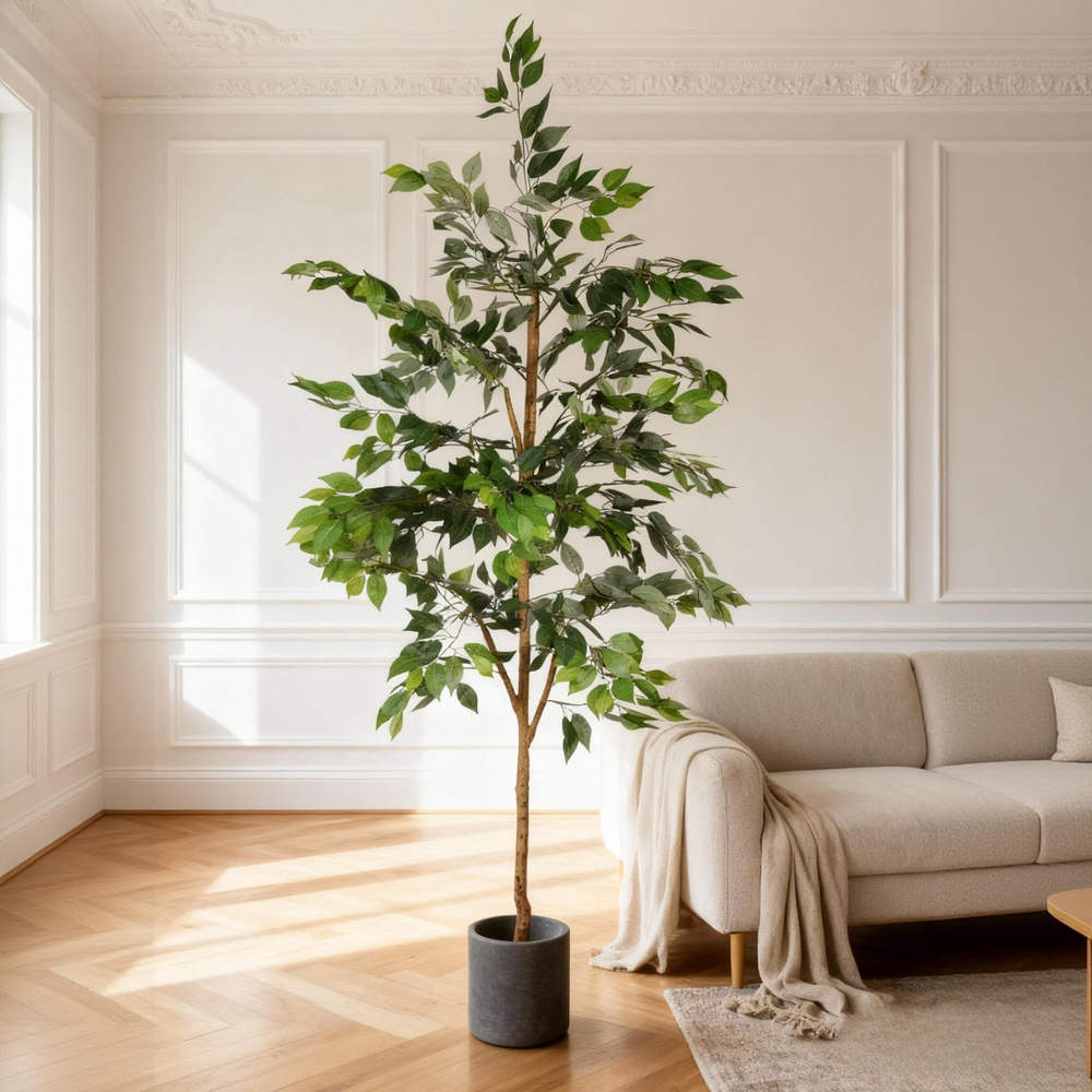6FT Artificial Ficus Tree with Natural Trunk in Black Plastic Pot for Indoor Home Office Decor, 1pc/set Media 12