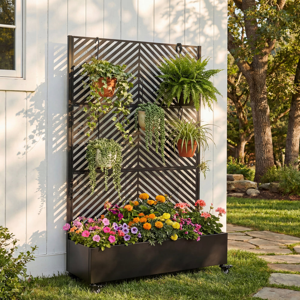 Metal Raised Garden Bed with Wheels and Trellis,73'x47'x16' Planter Box for Climbing Plants, Vegetables & Vines, Features Privacy Screen and Drainage Holes Media 1