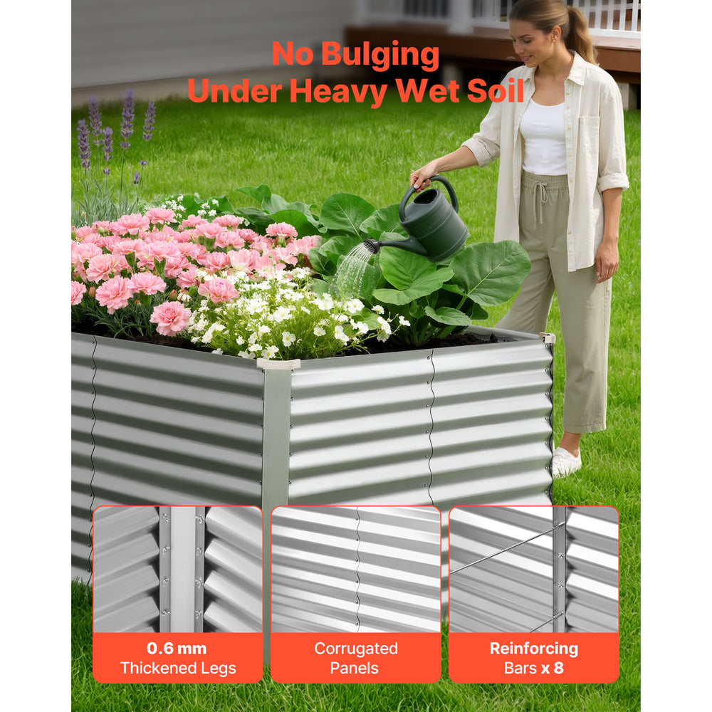 Galvanized Raised Garden Bed, 8 x 4 x 3 ft, Rectangular Metal Planter Box Kit Outdoor, Bottomless Elevated Planting Box with Gloves, Rustproof Alu-Zinc, for Growing Flowers Vegetables, Silver Media 4