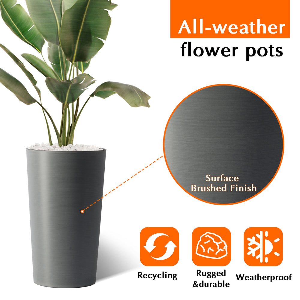 2 Pack Tall 21.7 in Planters for Outdoor Plants Modern Tall Square Planter Box Indoor Outdoor Porch Patio Flower Pot Modern Big Tapered Matte Tree Flower Pot for Garden, (Grey) Media 11