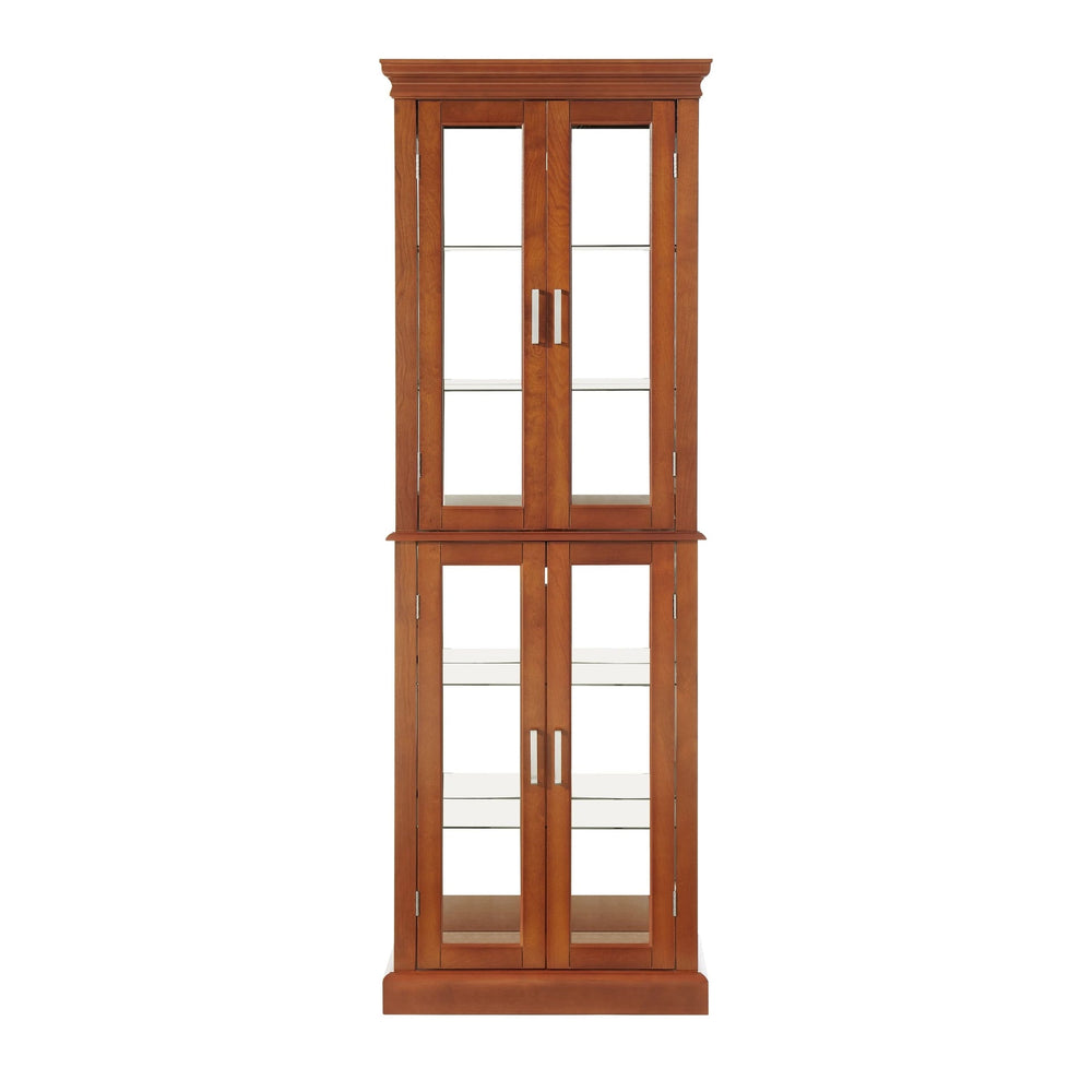 Glass Display Cabinet Tempered Glass Doors Walnut Finish Transitional Media 1