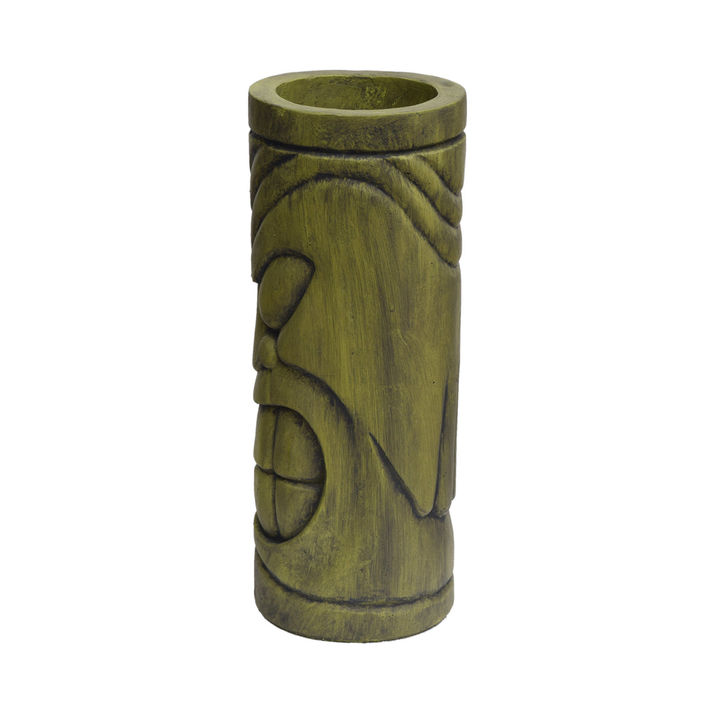 Stone Statue Urn Planter, Decorative Face Plant Pot, Antique Green Finish Media 8