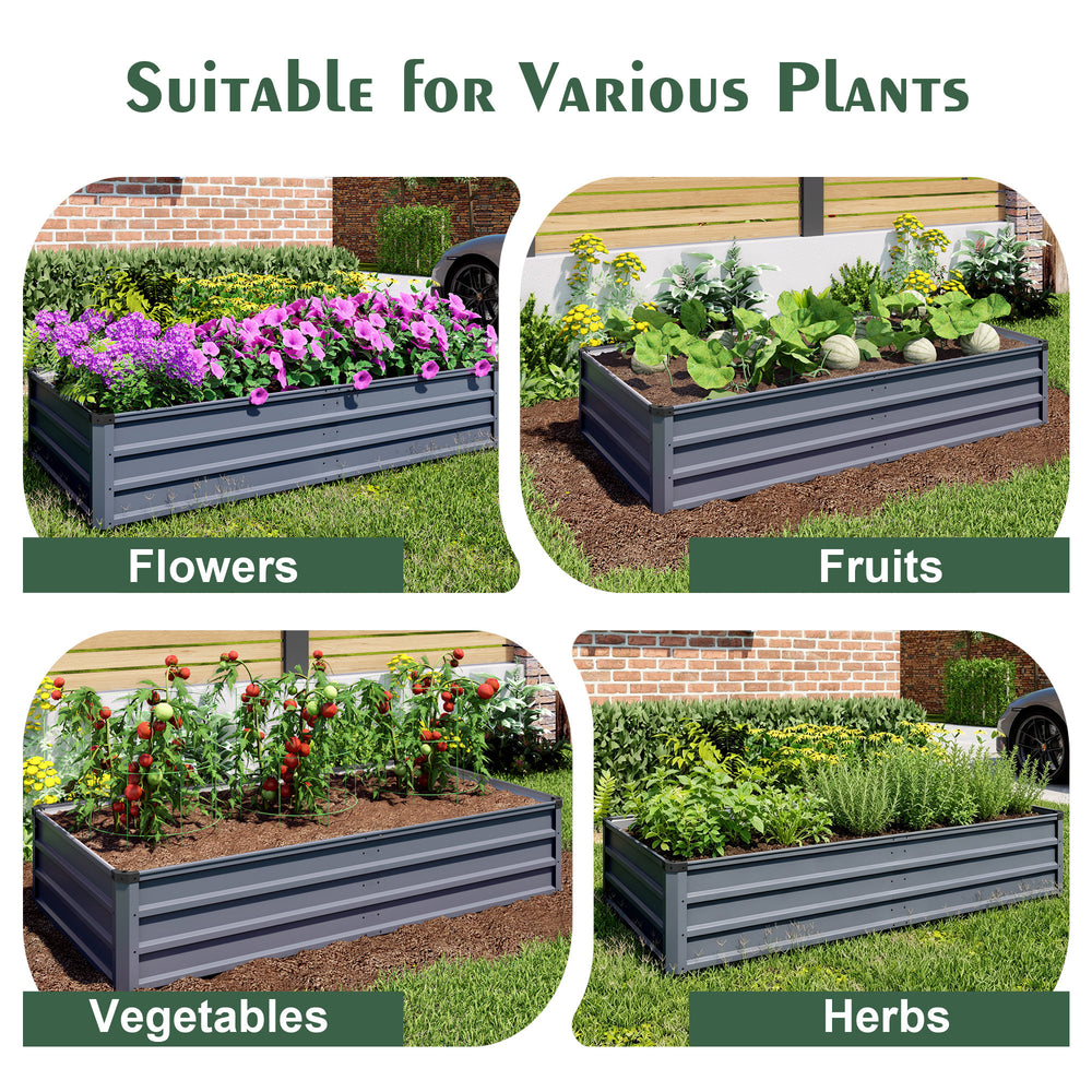 6x3x1 ft large Garden Bed, Grey Color Rectangular Galvanized Metal Outdoor Garden Bed, Suitable for Backyard Ground Gardens for Growing Plants, Vegetables and Flowers. Media 9