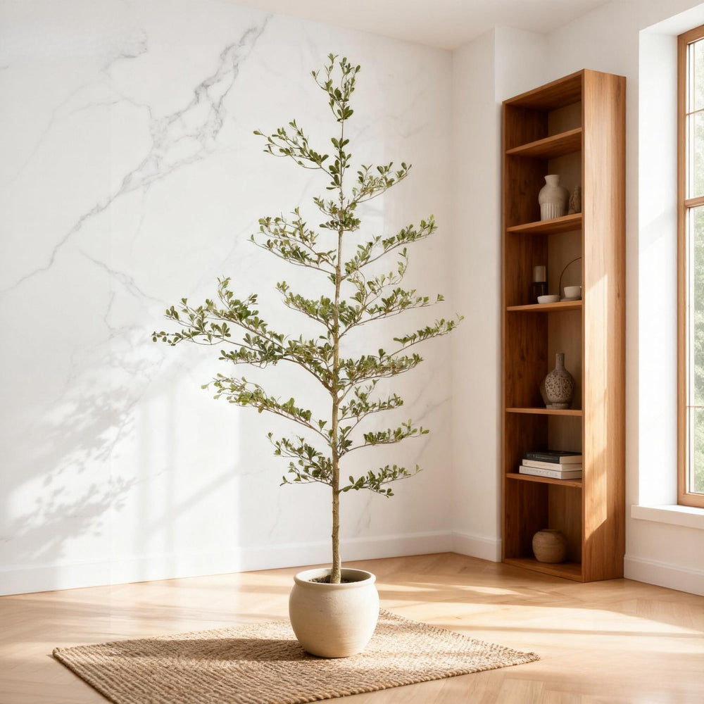 7FT Artificial Black Olive Tree with Black Plastic Pot, Realistic Tall Fake Plant for Indoor Home Living Room Corner Decoration, 1pc/set Media 2