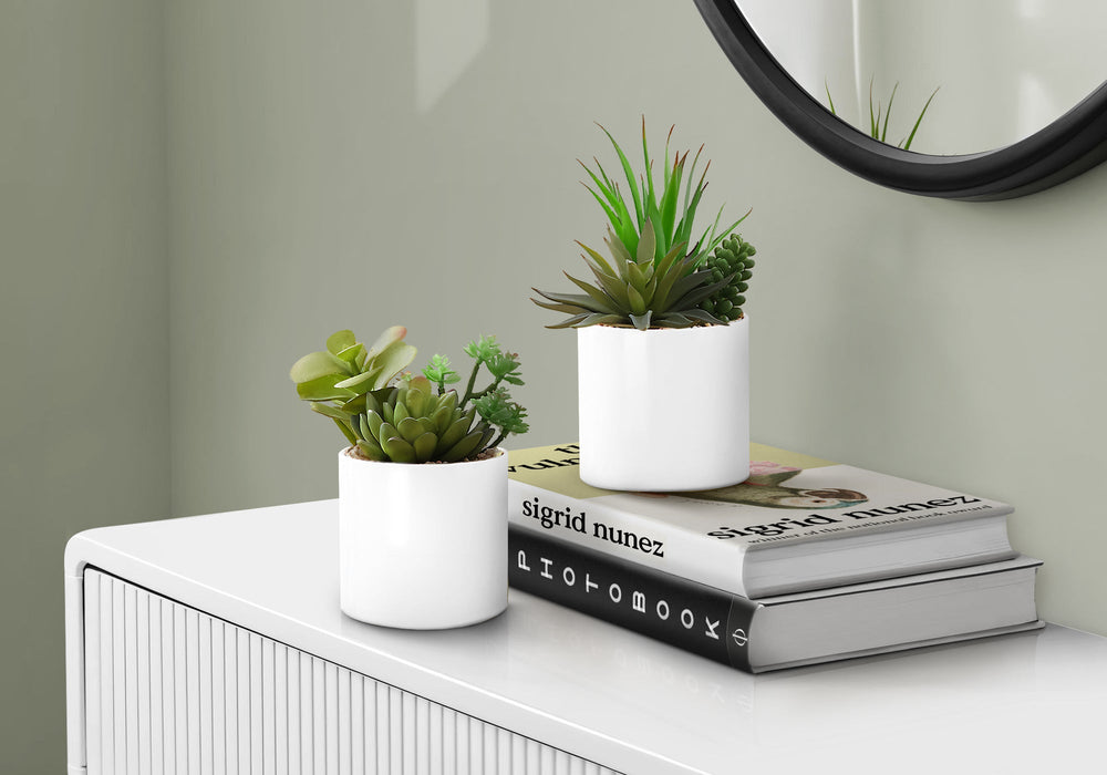 Artificial Plant, 7' Tall, Succulent, Indoor, Faux, Fake, Table, Greenery, Potted, Set Of 2, Decorative, Green Plants, White Ceramic Pots Media 1