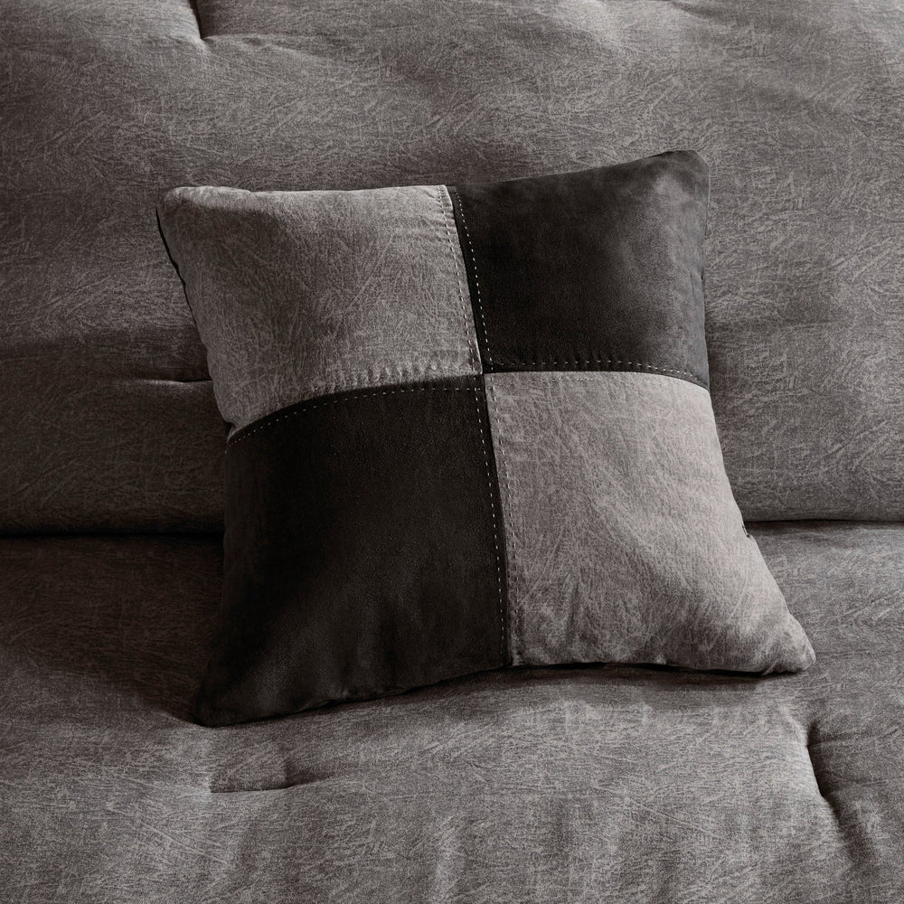 7 Piece Faux Suede Comforter Set Grey Queen Media 4