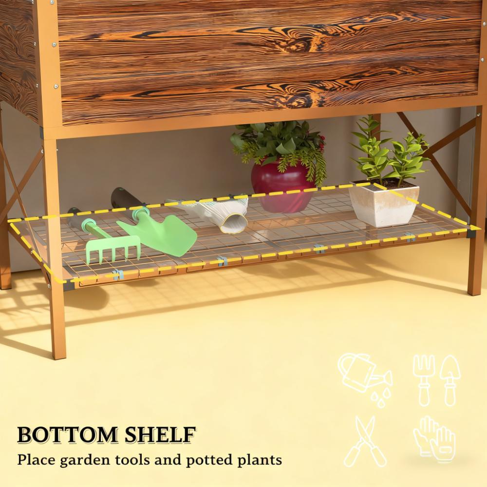 Gardening Bed,Metal Planter Box,Galvanized Raised Garden Bed,with Legs,Storage Shelf and Bed Liner Media 6