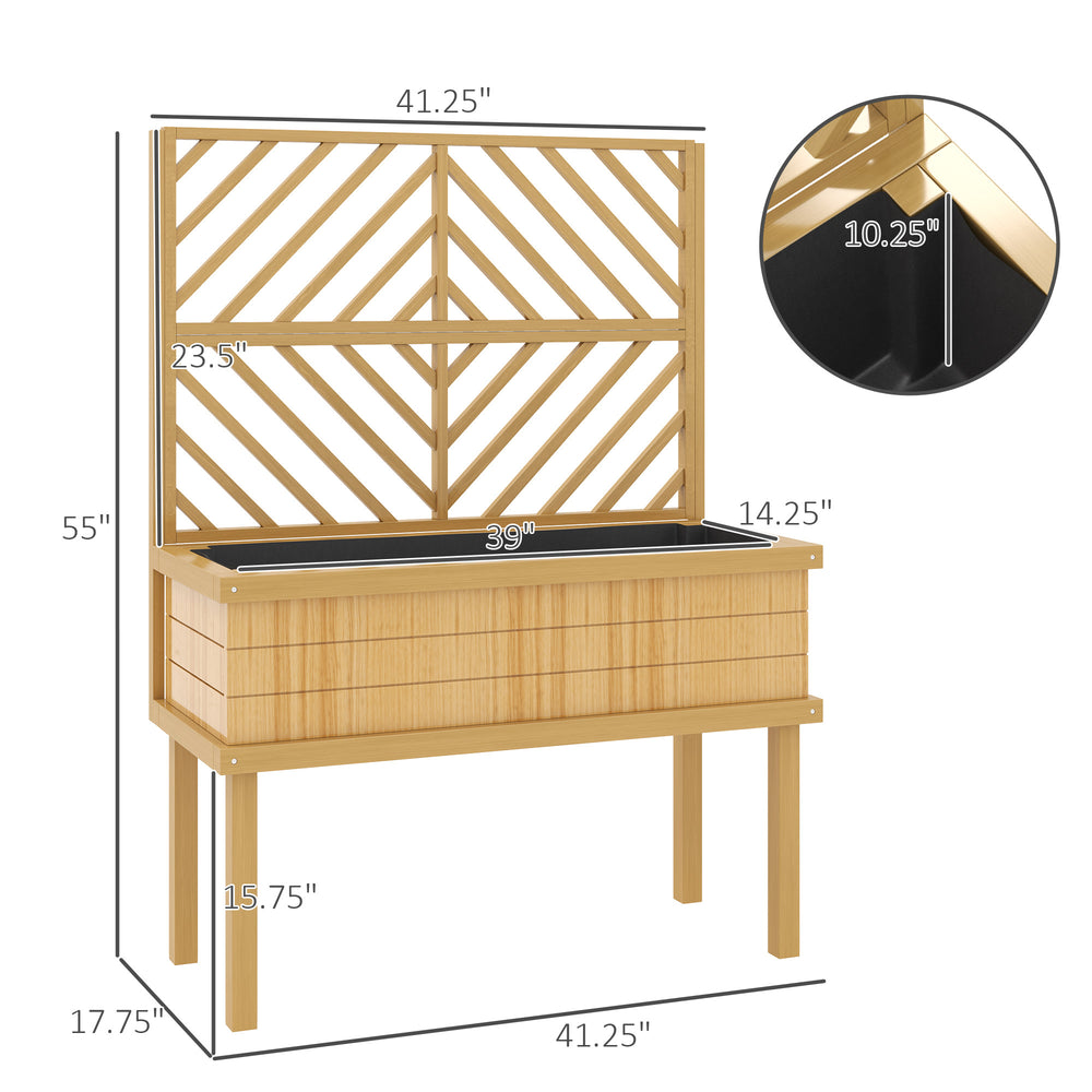 Self-Draining Raised Garden Bed,Elevated Wood Planter with Trellis for Climbing Plants,with Legs and Drainage Holes Media 3