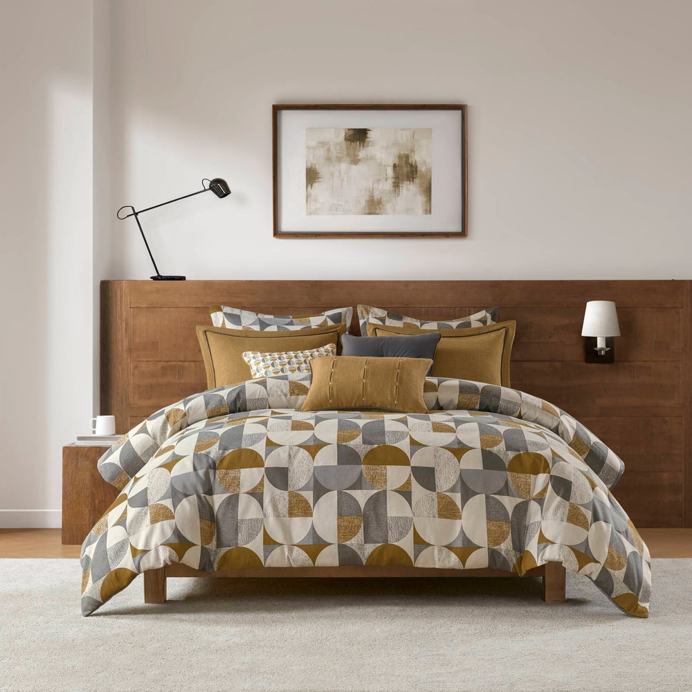 9 PCS King Jacquard Oversized Duvet Style Comforter Set Gold Media 18