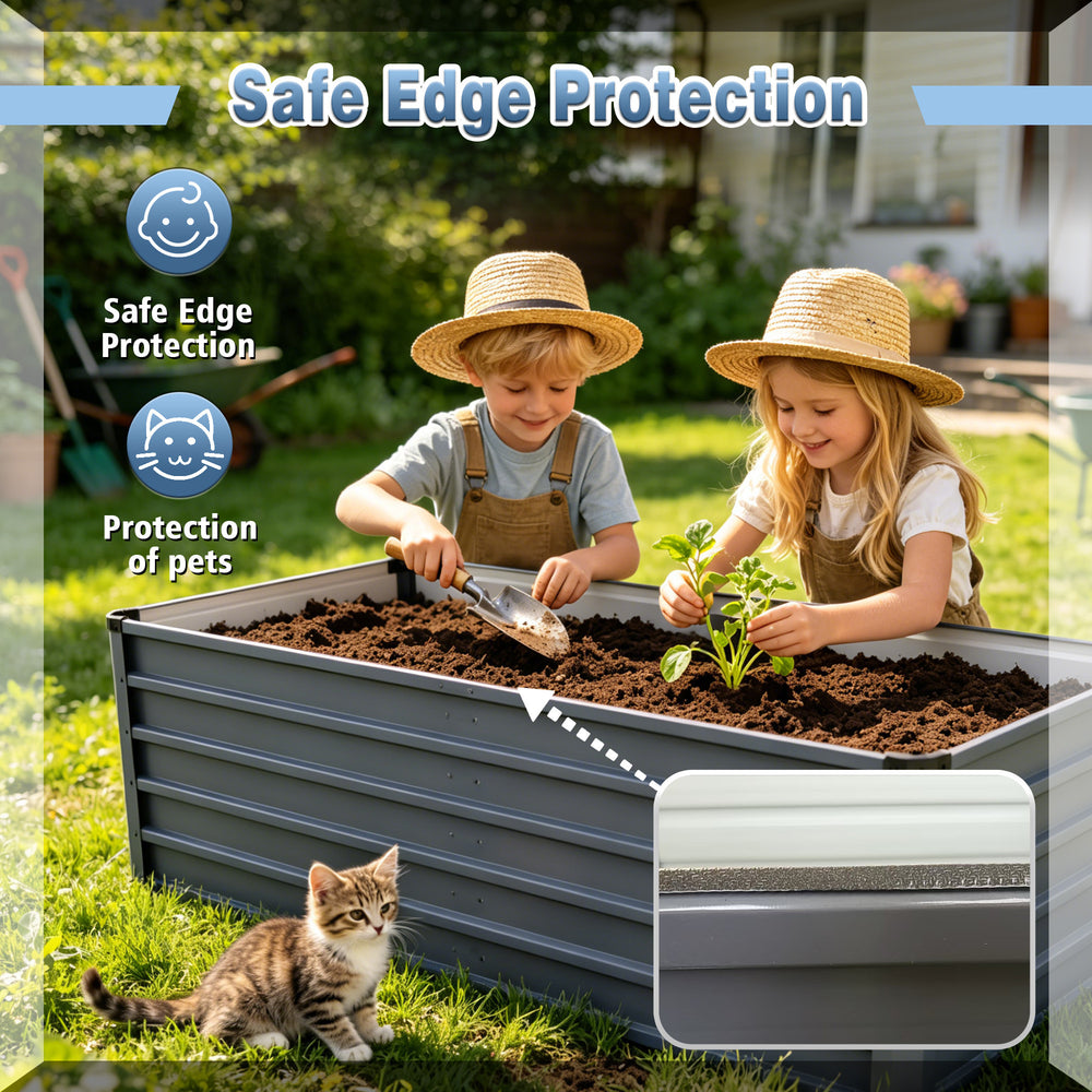 6x3x2 ft Large Raised Garden Bed, Gray Rectangular Galvanized Metal Outdoor Planter with 269 Gallon Capacity and Deep Root Design, Ideal for Growing Vegetables, Flowers and Herbs Media 11