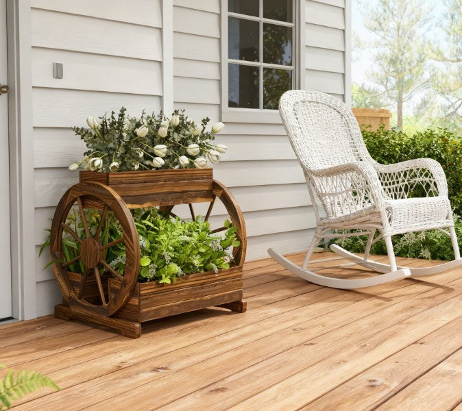Outdoor Planter,Wooden Wagon Planter Box,3-Tier Raised Garden Bed,for Vegetables Flowers Herbs Media 4