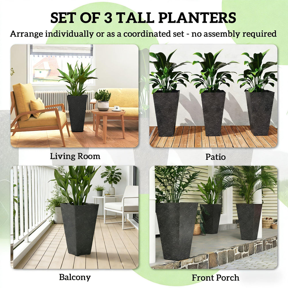 Stackable Taper Planters,Set of 3 Flower Pots,Tall Planters Media 3