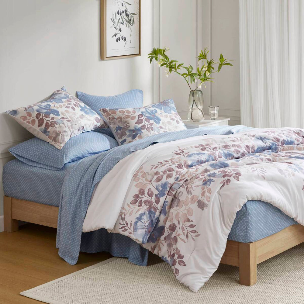 Floral Comforter Set with Bed Sheets Blue Full Media 4