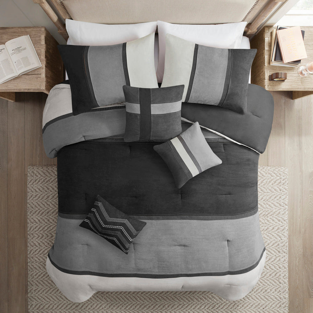 7 Piece Faux Suede Comforter Set Black King Media 14