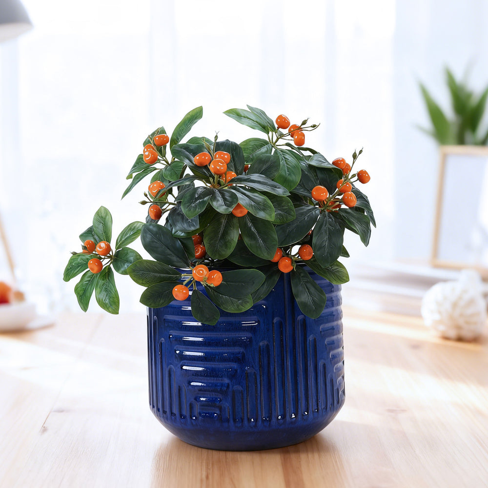 16' Dia Round Planters for Indoor Plants, Large Outdoor Planters with Drainage Holes, Ceramic Plant Pots Indoor & Outdoor for Home Garden Patio - Dark Blue Media 5
