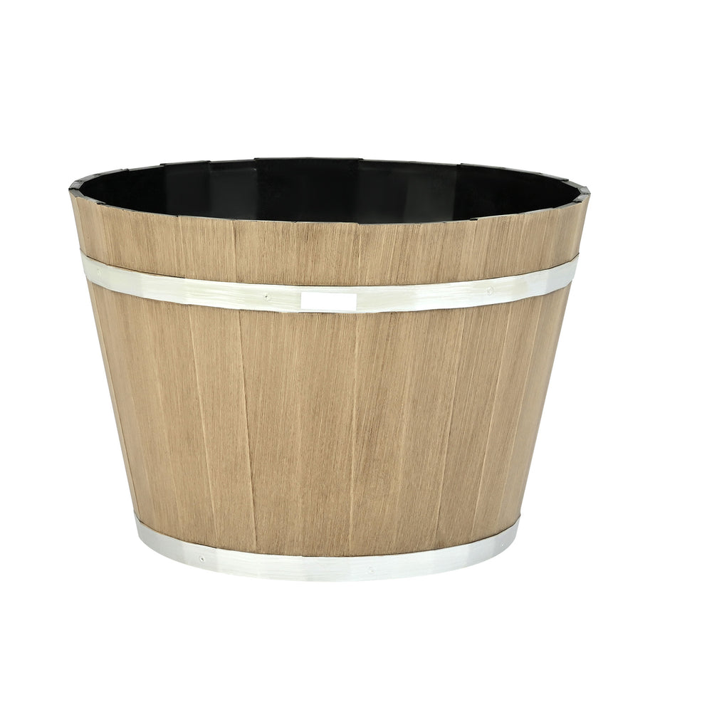 Resin Whiskey Barrel Planter Garden Flower Plant Pot 11.81 x 11.81 x 8.27 in Media 4