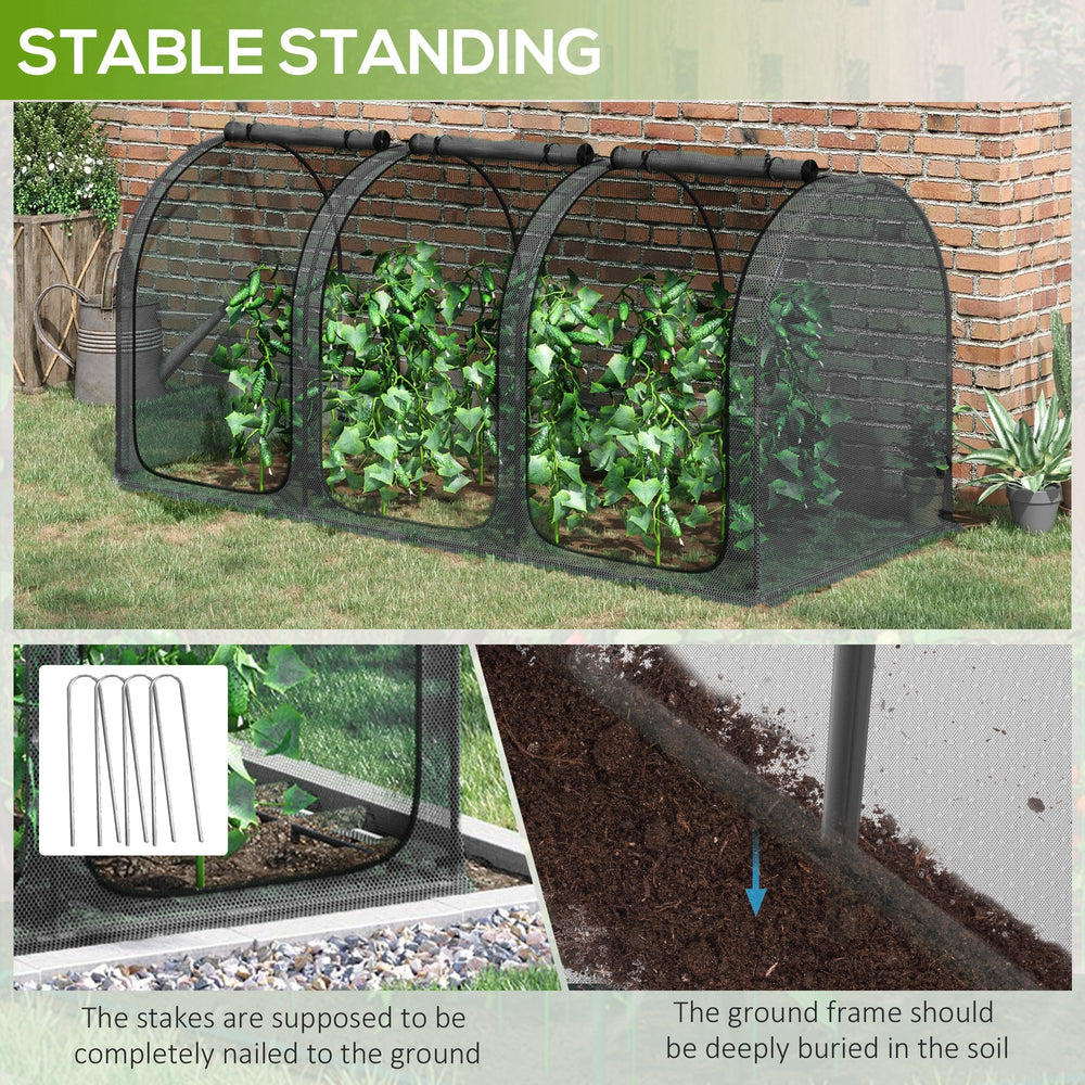 Outsunny 9' x 4' Crop Cage, Plant Protection Tent with Three Zippered Doors, Storage Bag and 6 Ground Stakes, for Garden, Yard, Lawn, Black Media 7