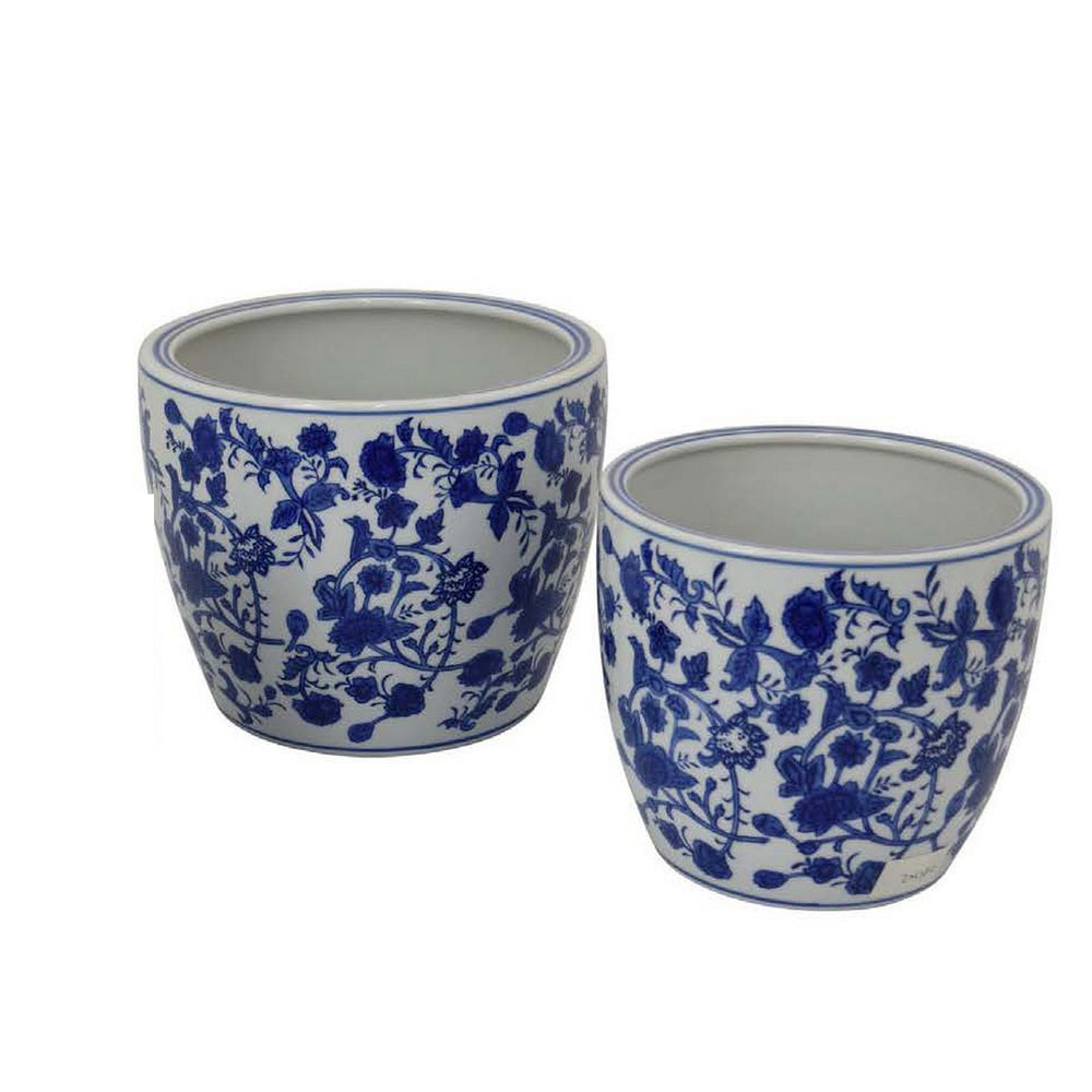 Garden Planter Set of 3, Classical Ceramic Blue White Floral Pattern Media 4