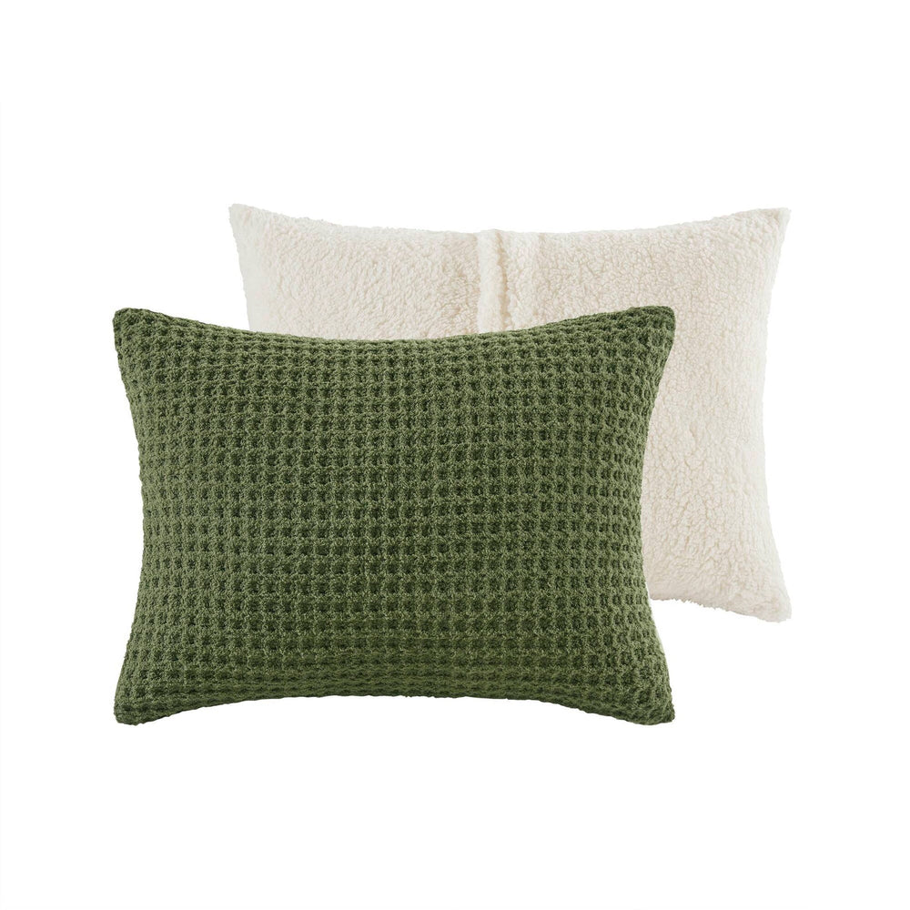 3 Pieces King/Cal King Waffle Knit Chenille Comforter Set,Olive Media 6