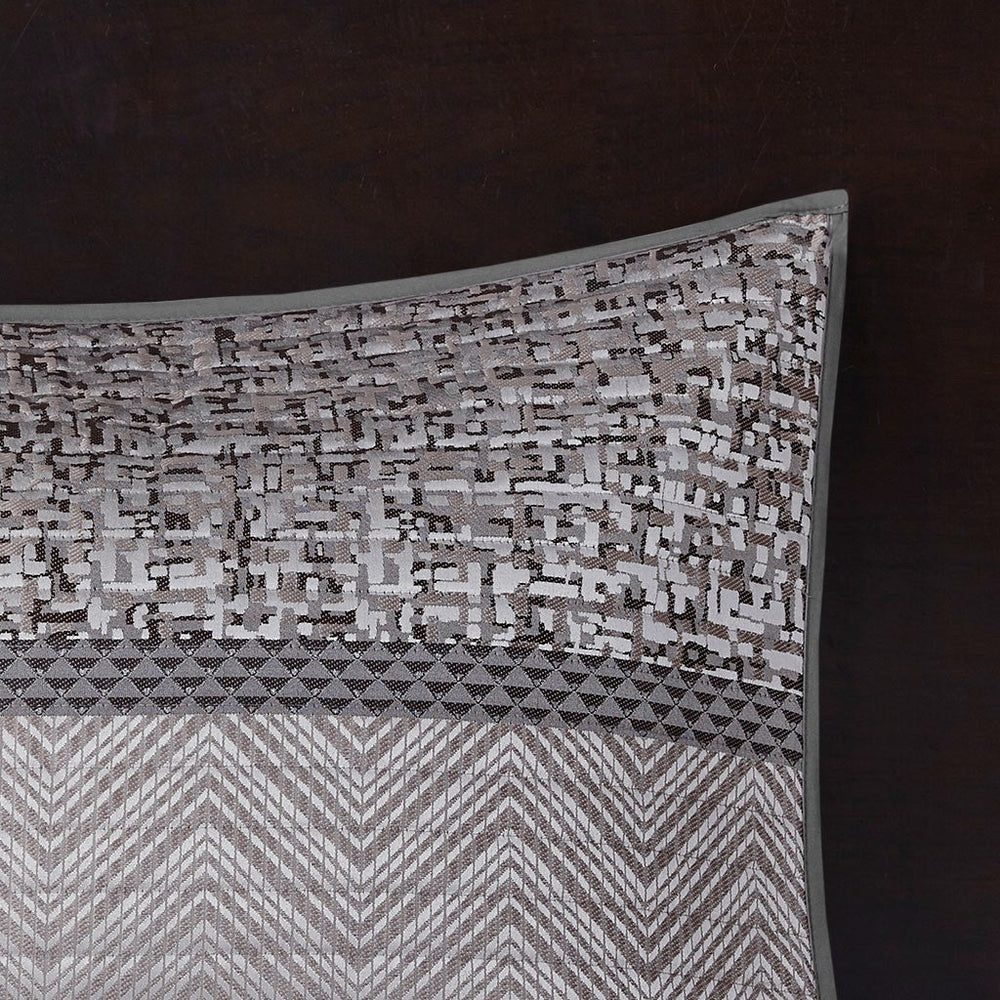 6 Piece Reversible Jacquard Quilt Set with Throw Pillows Grey/Taupe Full/Queen Media 16