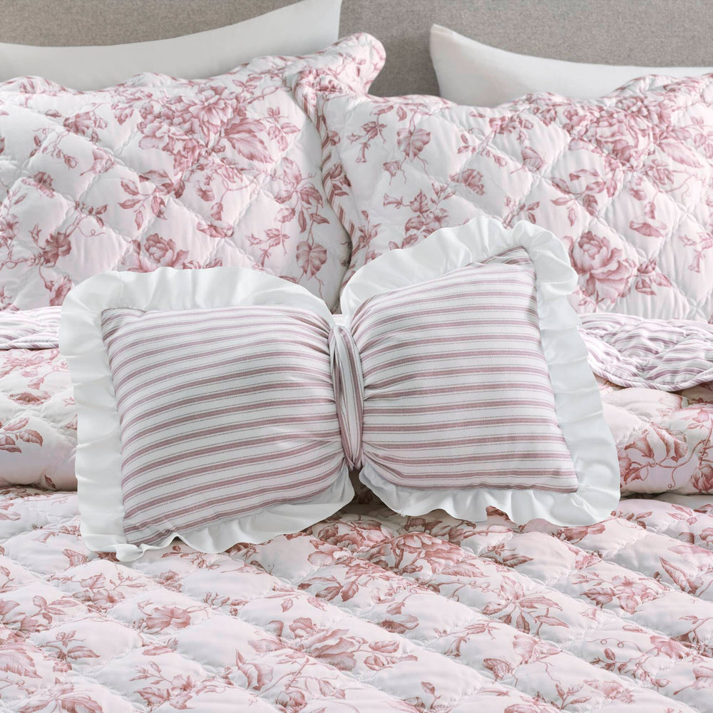 4 Pieces Full/Queen  Quilt Set with Decorative Pillow,Pink Media 19