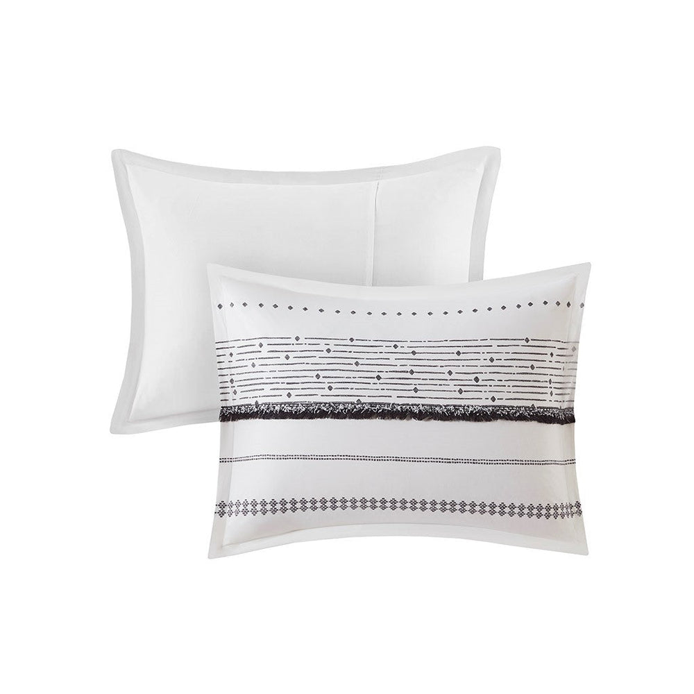 Cotton Printed Comforter Set with Trims Black/White Full/Queen Media 3