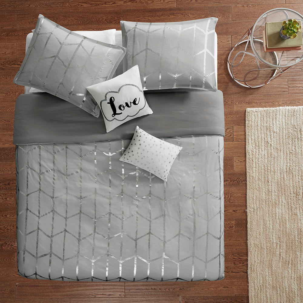 Twin/Twin XL Metallic Printed Duvet Cover Set Media 2