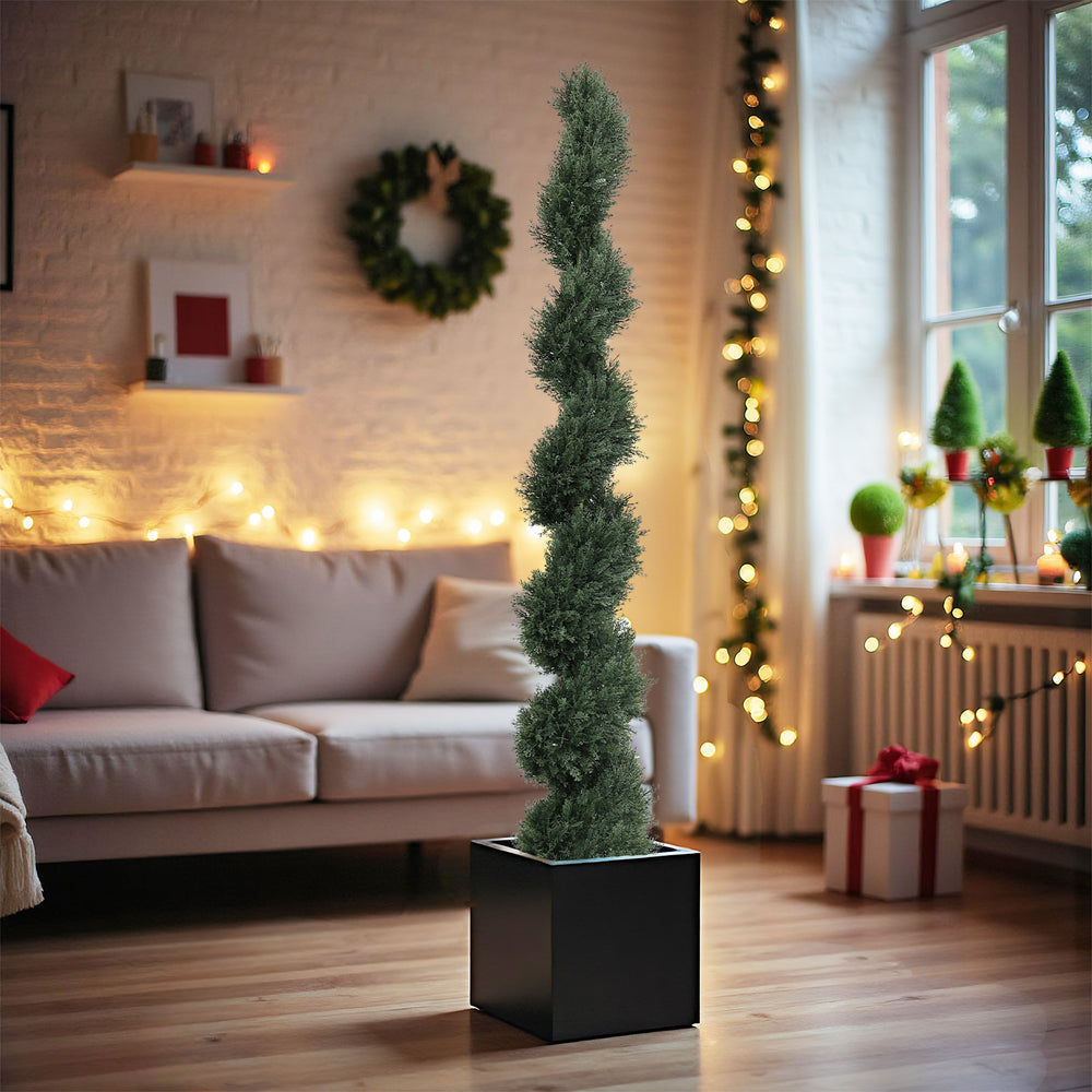 6FT single-color spiral-shaped potted cedar tree, a realistic artificial evergreen plant, suitable for decorating outdoor gardens, porches, patios, etc.; 2pcs/set Media 9