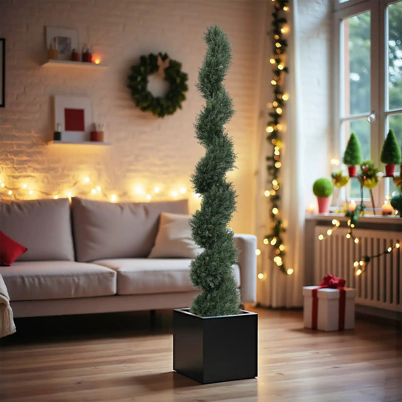 6FT single-color spiral-shaped potted cedar tree, a realistic artificial evergreen plant, suitable for decorating outdoor gardens, porches, patios, etc.; 2pcs/set