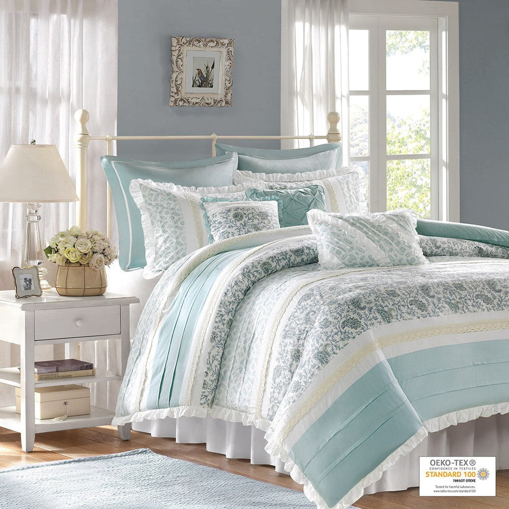 King 9 Piece Cotton Percale Duvet Cover Set Media 2
