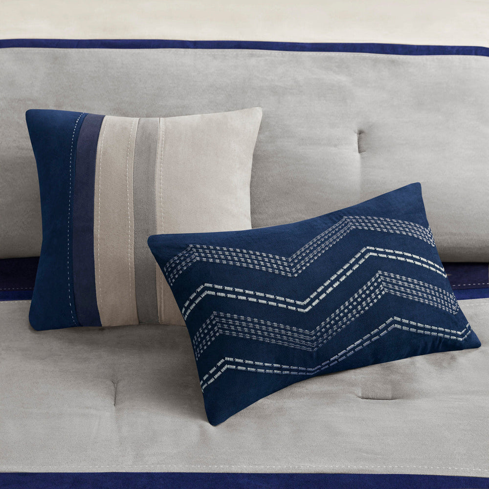7 Piece Faux Suede Comforter Set Blue Queen Media 11