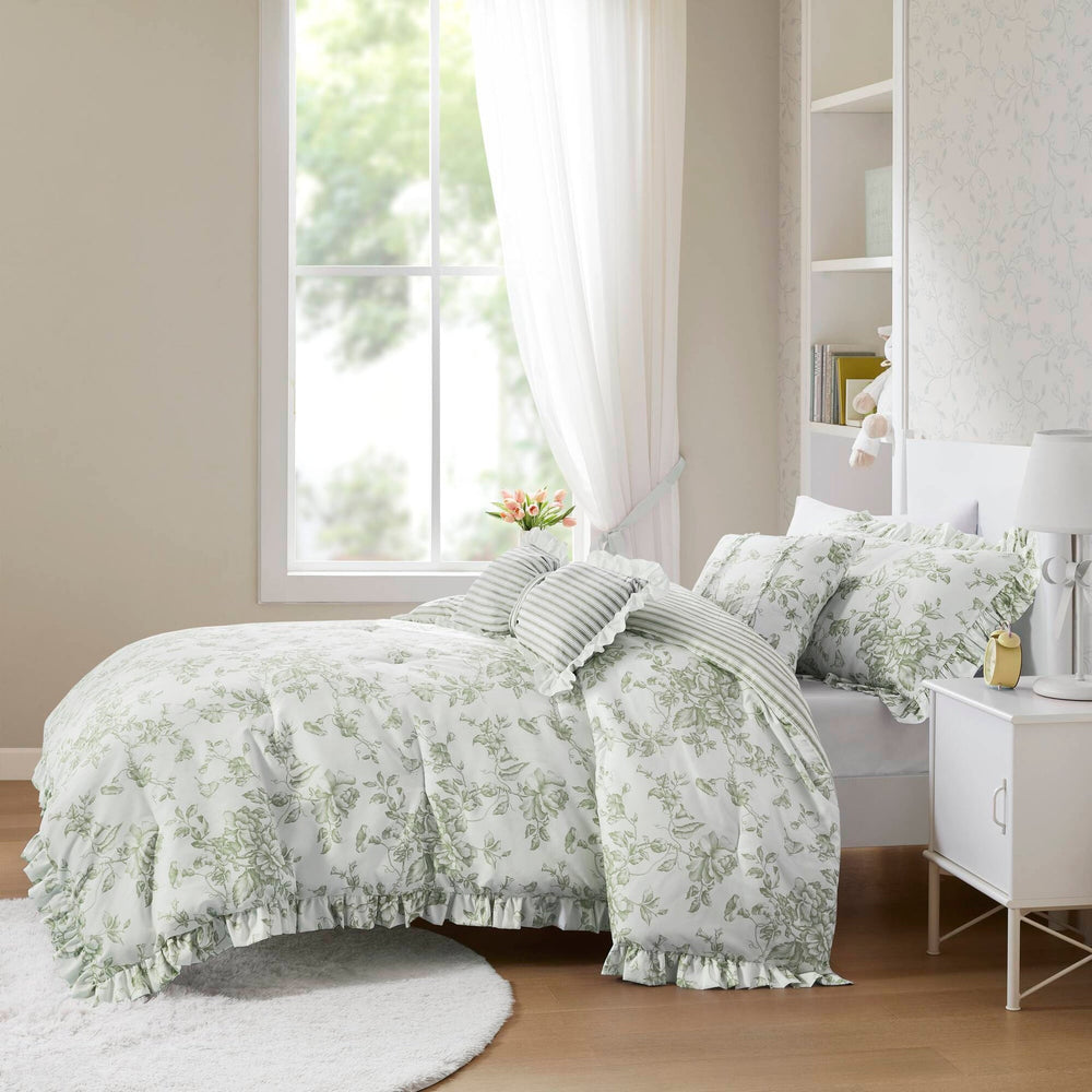 4 Pieces Twin/Twin XL Comforter Set with Decorative Pillows,Green Media 8
