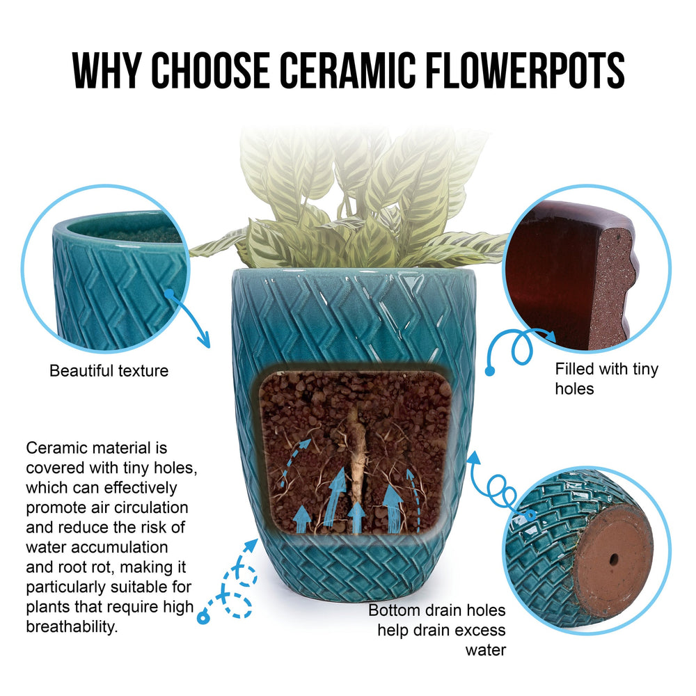 Ceramic Flowerpot, Modern Planter for Patio, Garden, Windowsill - Cyan Media 12