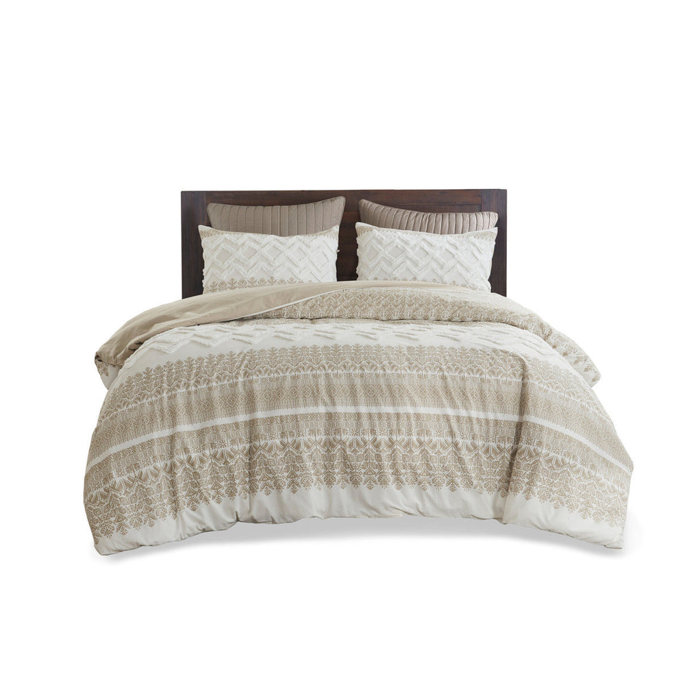 Full/Queen 3 Piece Cotton Duvet Cover Set with Chenille Tufting Media 12