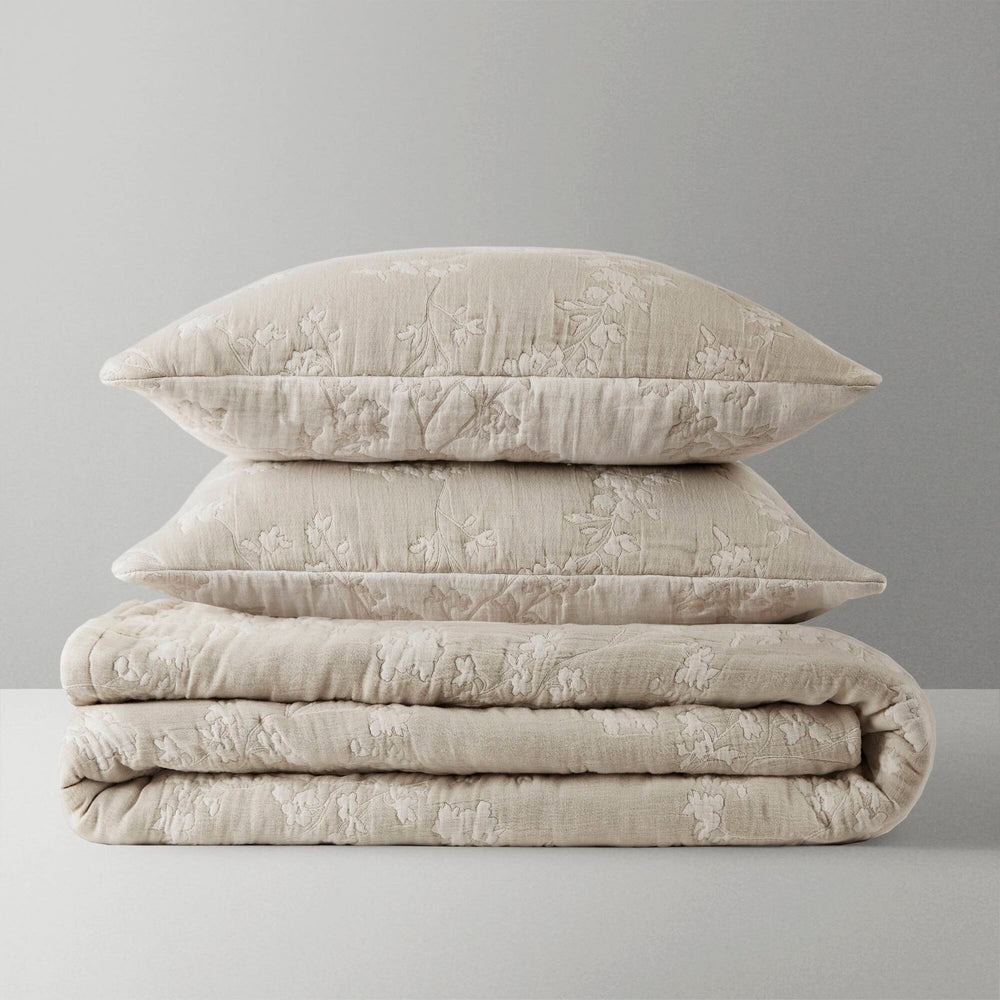 3 Pieces Full/Queen Jacquard Cotton Gauze Quilt Set,Linen Media 18
