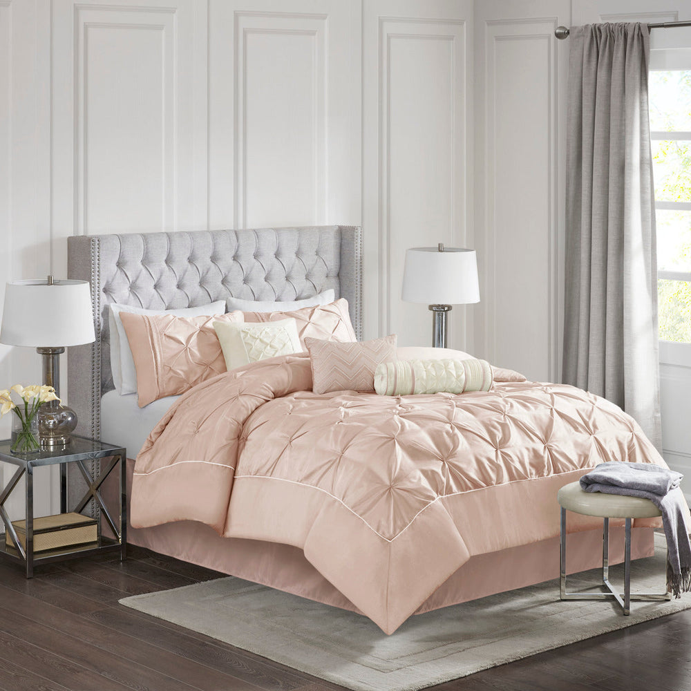 7 Piece Tufted Comforter Set Blush King Media 1