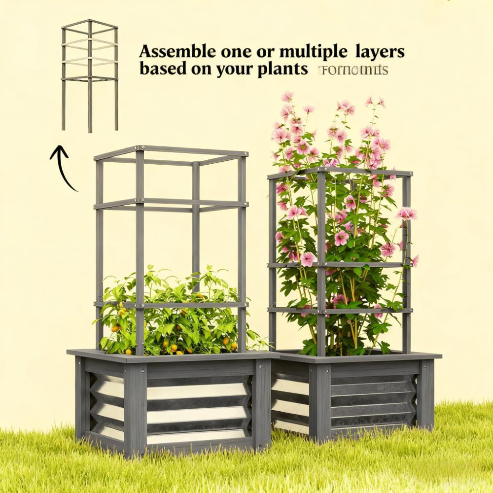 Versatile Raised Garden Bed,Galvanized Planter Box Elevated Garden Bed,Wooden Garden Bed with Trellis Media 4